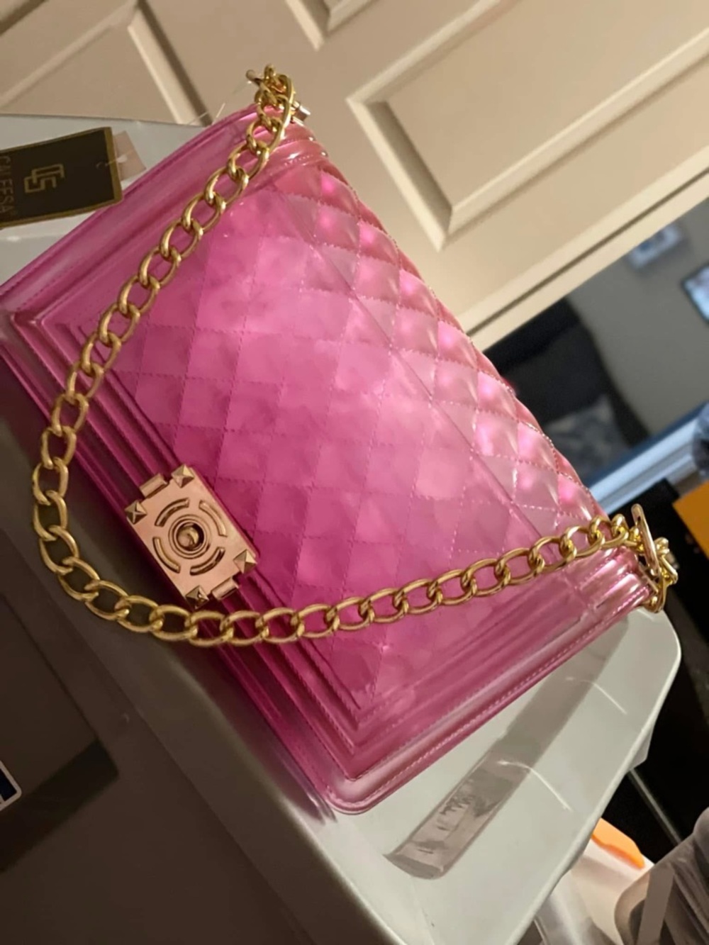 Pink Quilted Chain Shoulder Bag - Gold Hardware